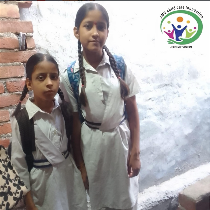 Anshika and Ishani in their school uniforms, Burari, Delhi